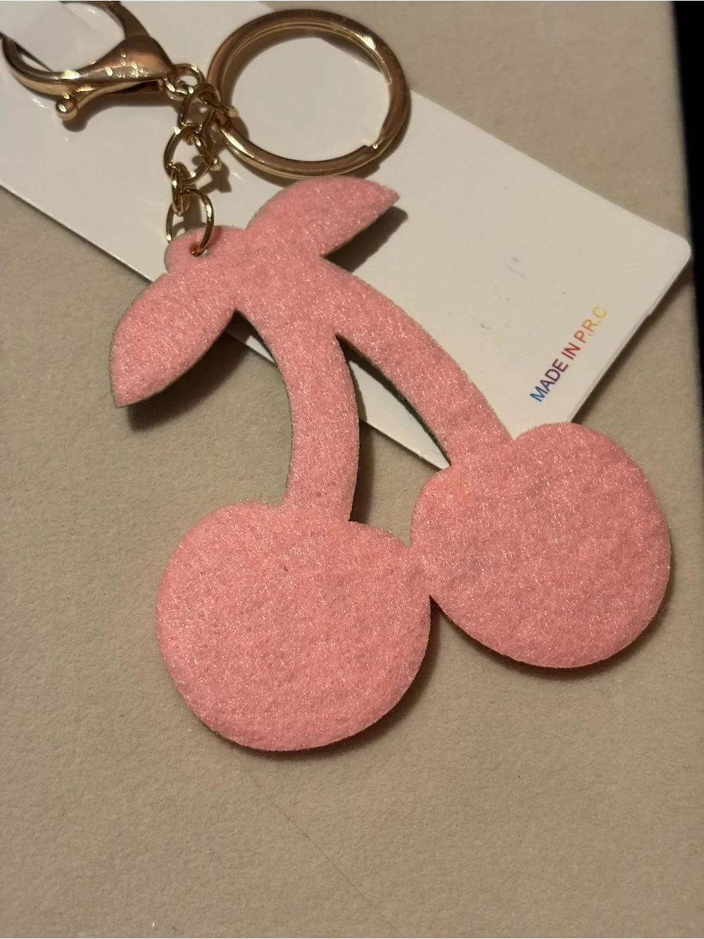 Pink & Green Rhinestone Cherry Keychain